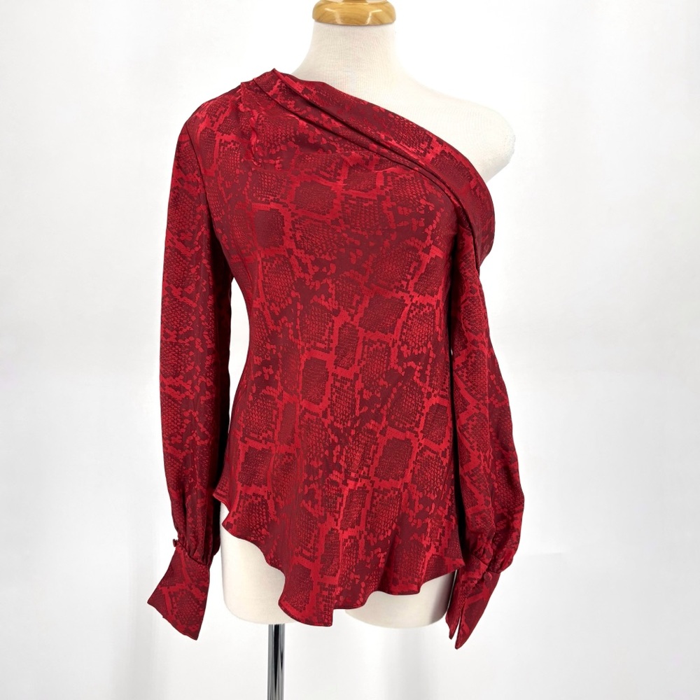 Simkhai NWT Alice One Shoulder Satin Top in Carmine Python Print, XS